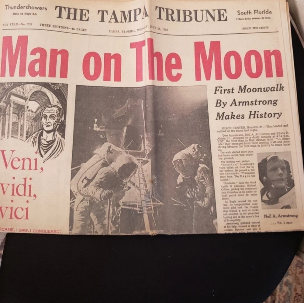 Newspaper of July 21st ,1969 man lands on moon